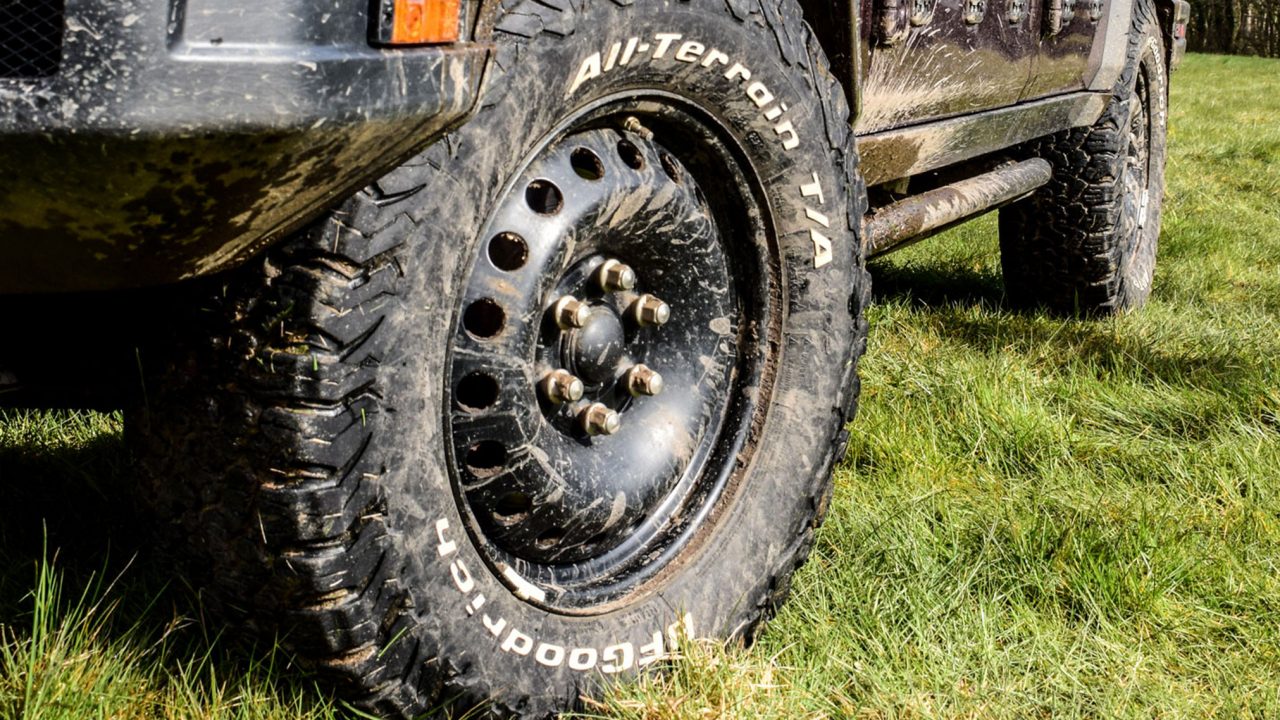 Grenadier Wheel Covered in mud