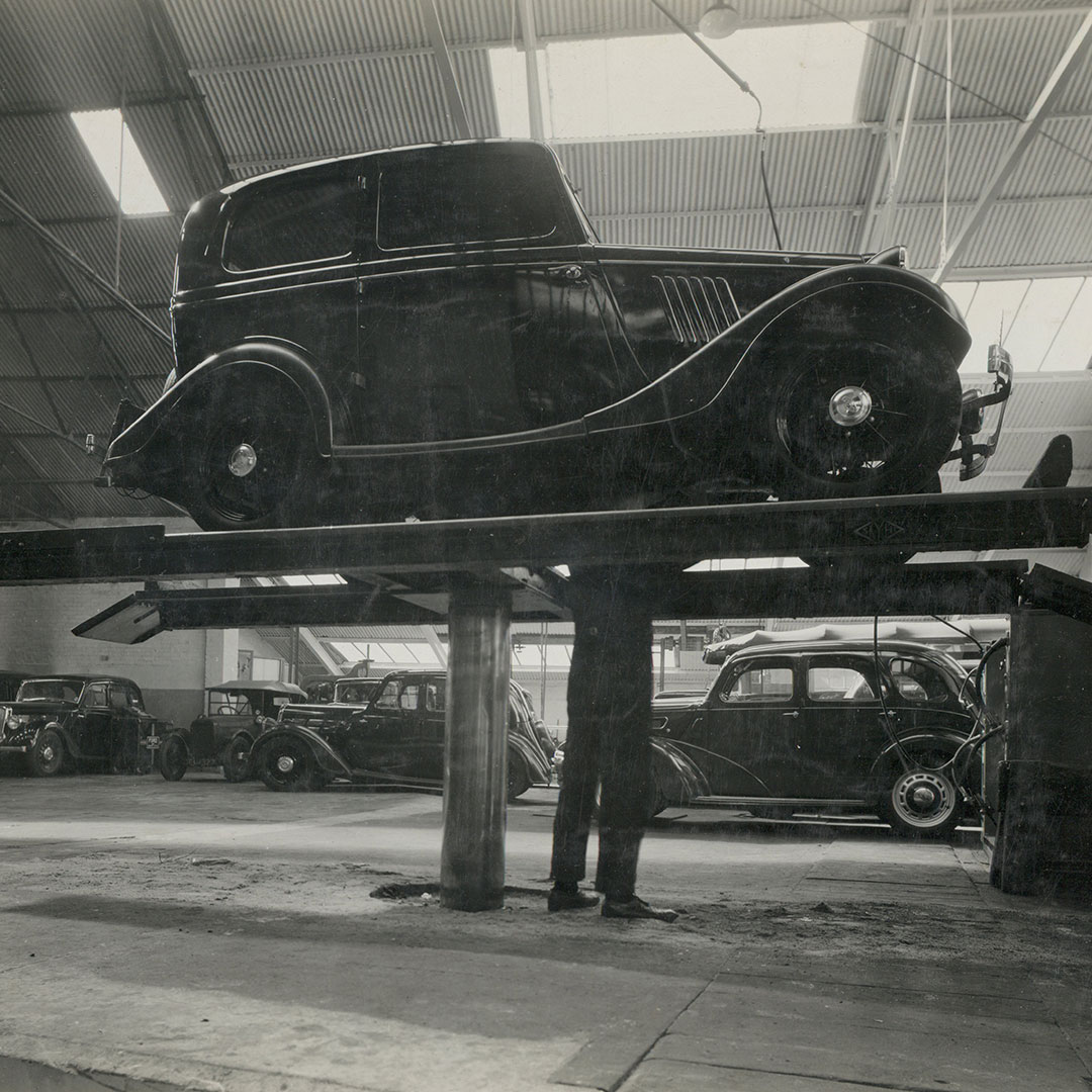 A car in Busseys workshop